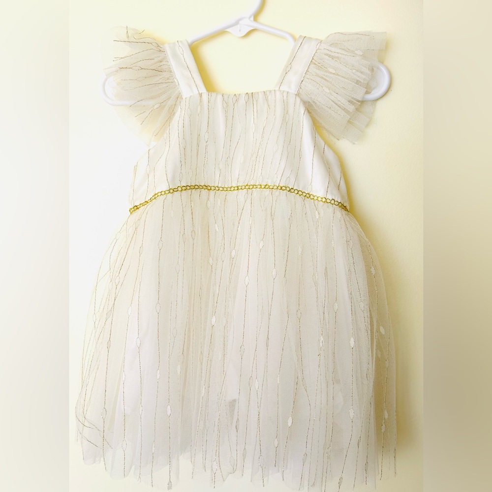 Ivory Tulle Dress with Gold Accents